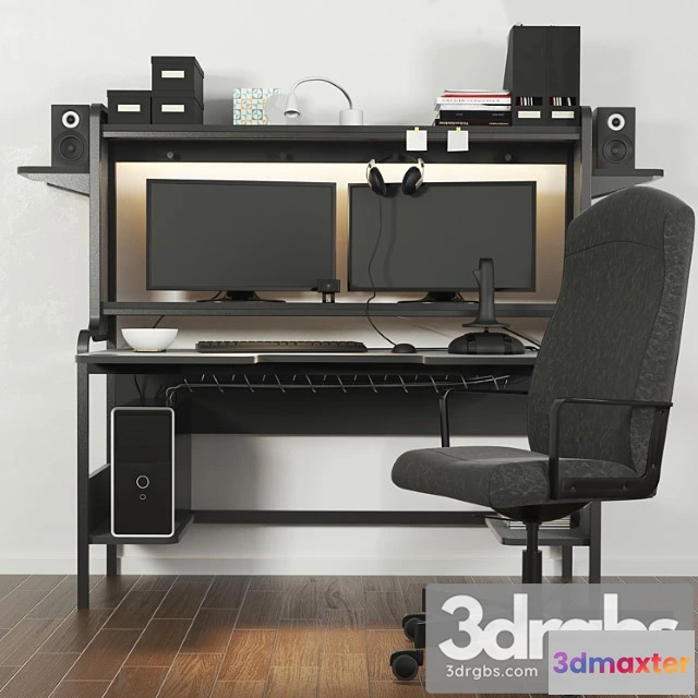 952274 - A set of office furniture in a minimalist style with a computer. books stationery 2