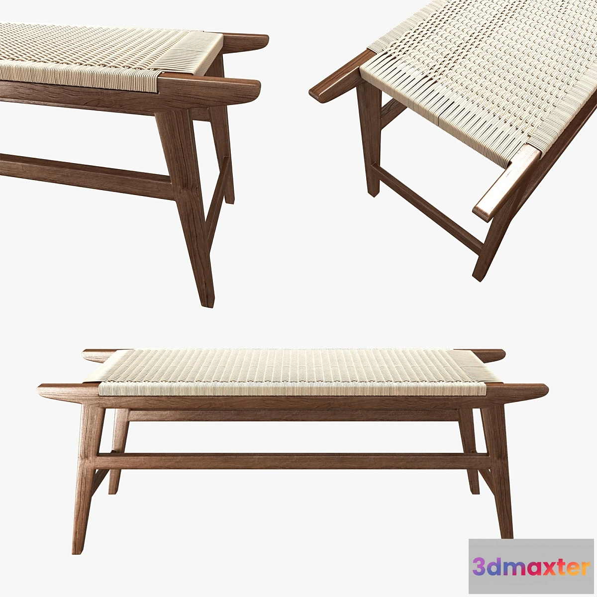 1429640 - Mid Century Bench in solid walnut 3D Max