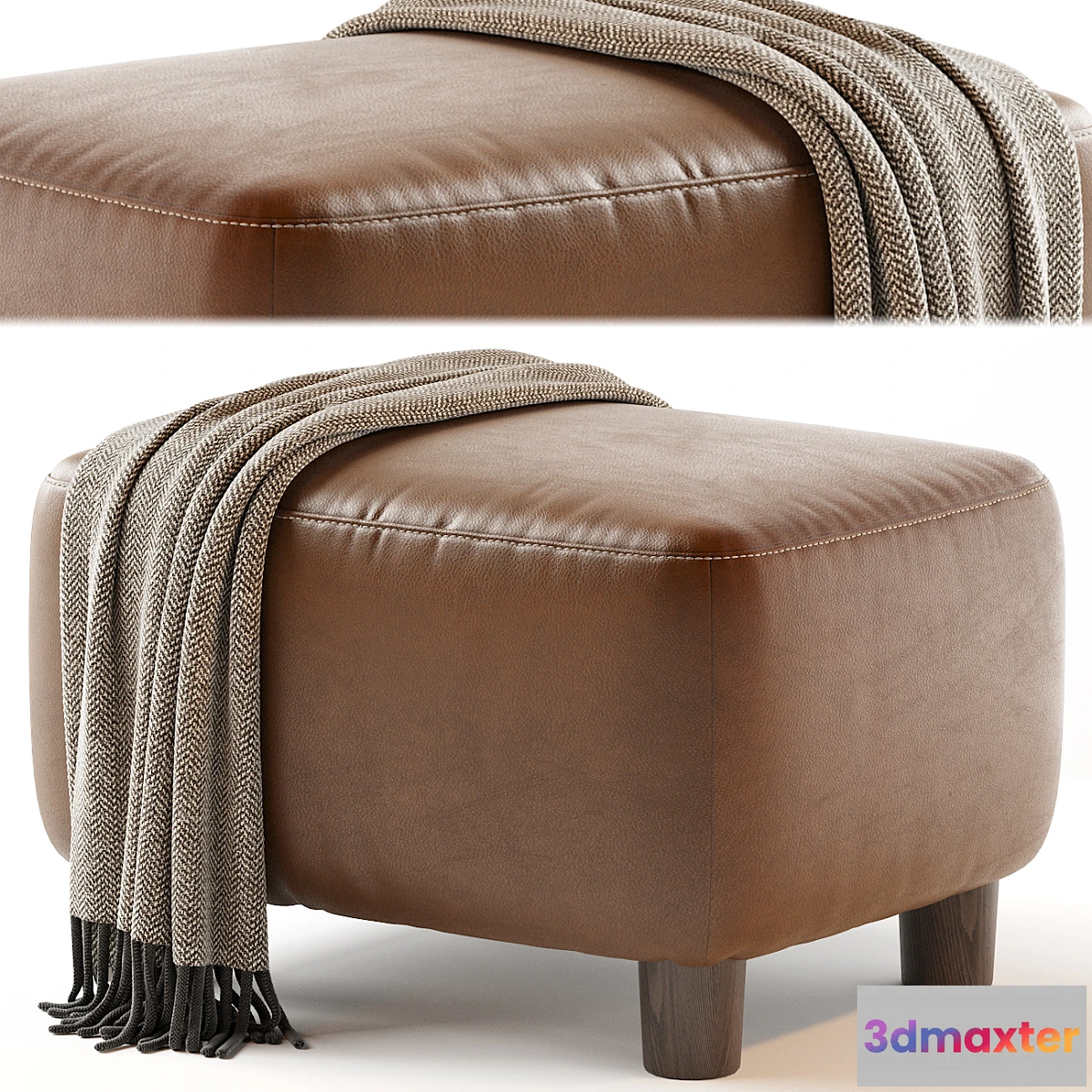 1311888 - Teddy Leather Club Ottoman - Sesame 3D Max