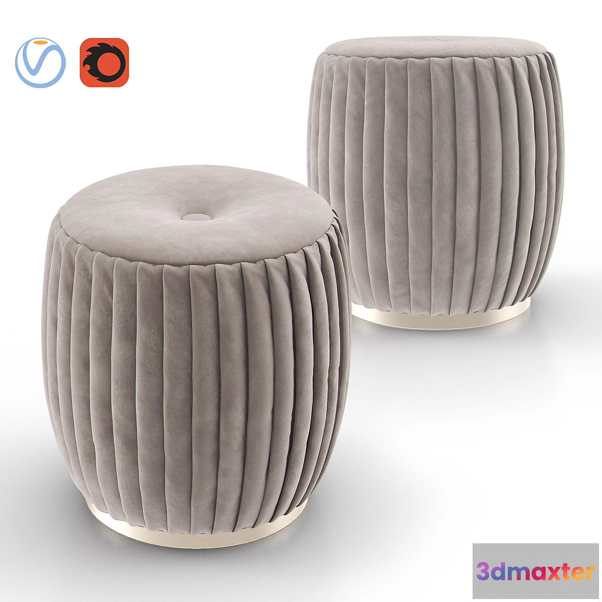 1340467 - BELLA Beige Velvet Ottoman 3D Max