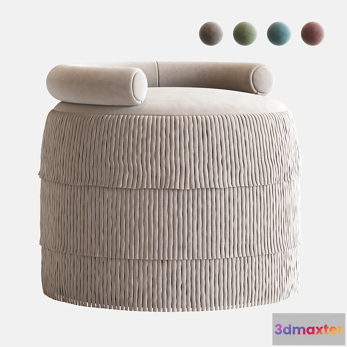 1345963 - 21st Century Beth Fringes Stool Cotton Velvet 3D Max