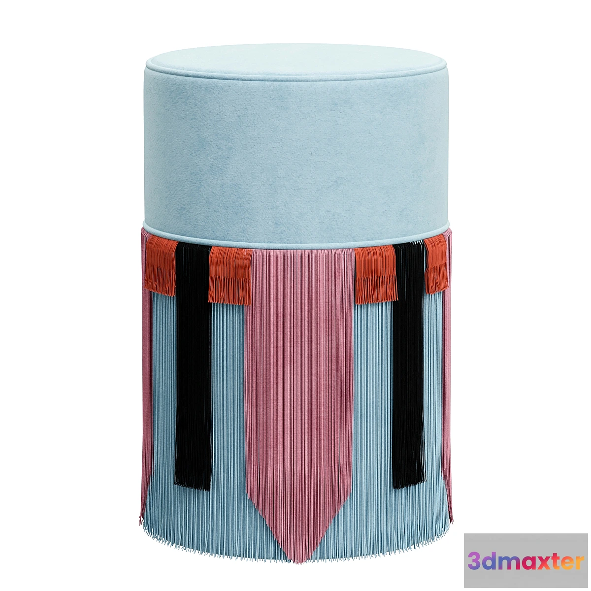 1354543 - Couture Light Blue Pouf with Geometric Fringe Lorenza Bozzoli Design 3D Max