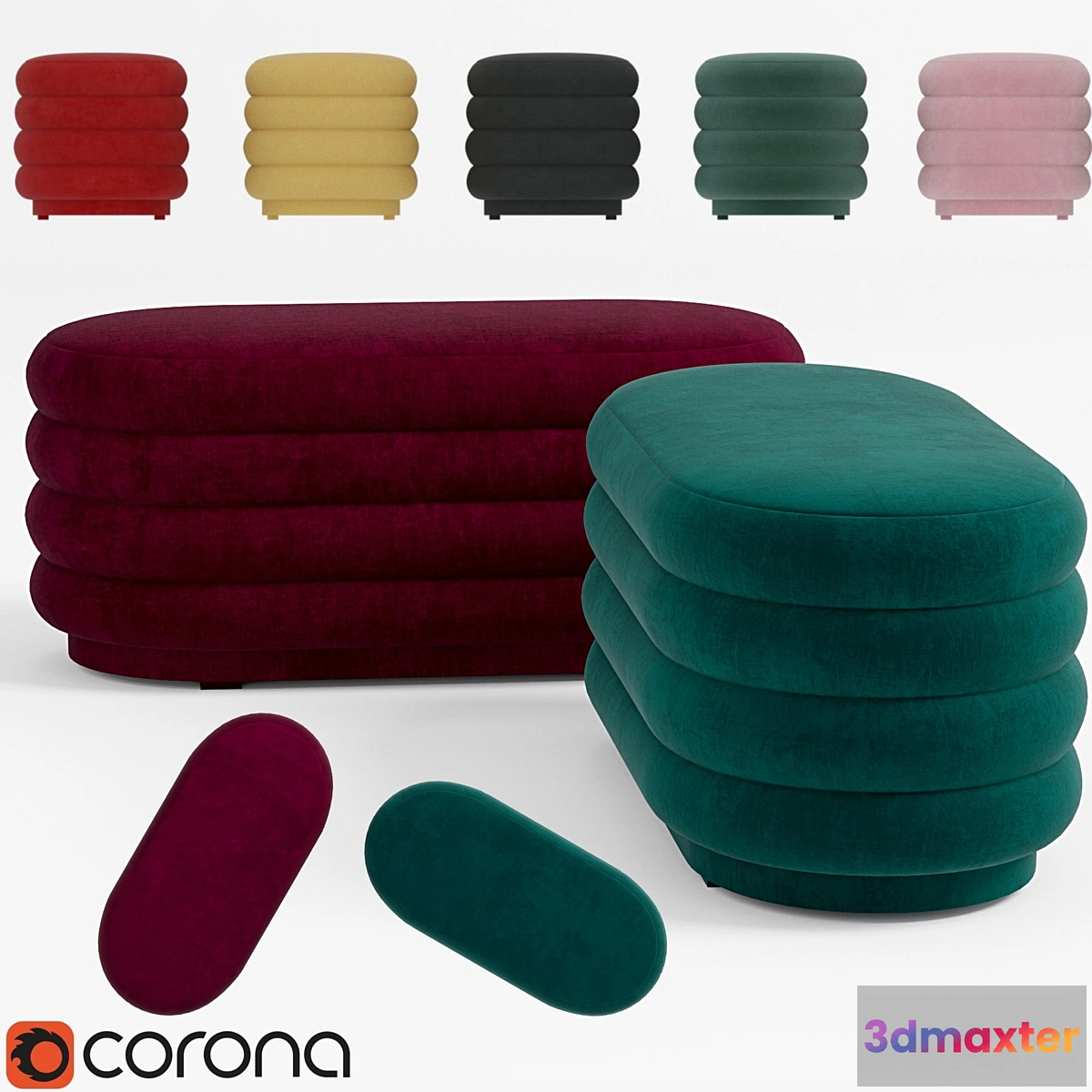 1358109 - Ferm Living - Velour Pouf oval - No.2 3D Max