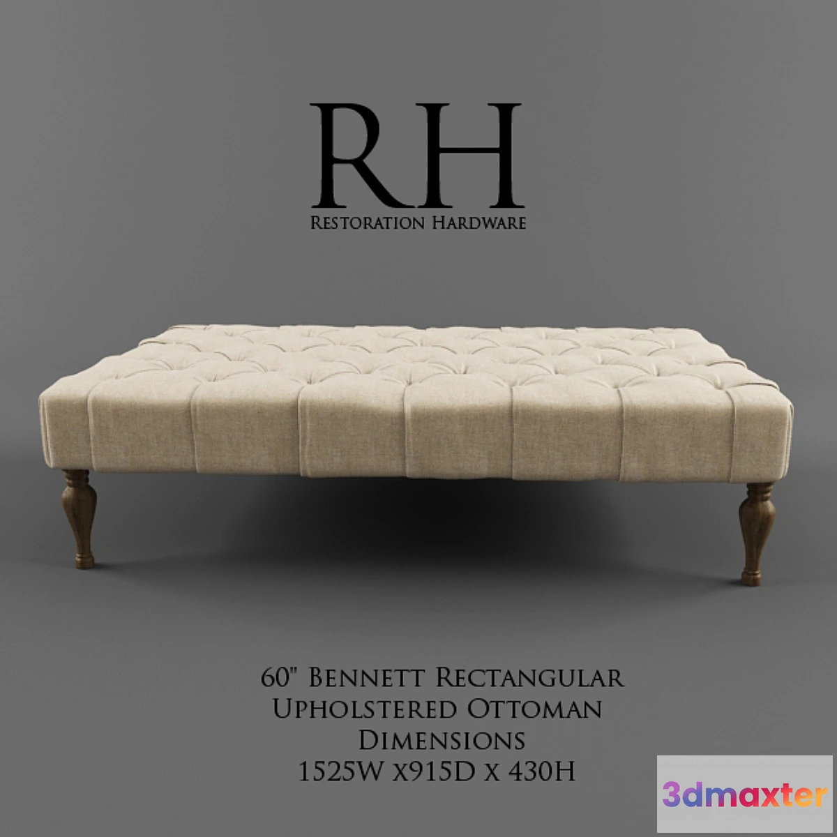 1396040 - Restoration Hardware _ 60 “Bennett Rectangular Upholstered Ottoman 3D Max