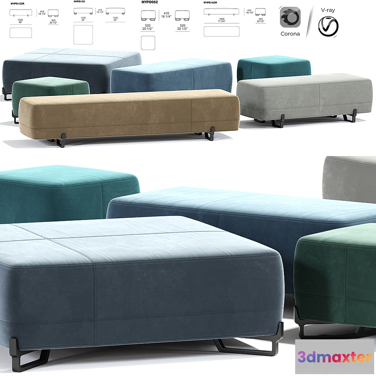 1466182 - New York Poliform Pouf Set 3D Max
