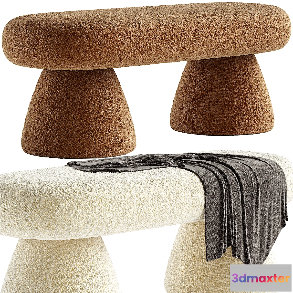 1467116 - Armless Backless Solid Color Upholstered Modern Bedroom Bench 3D Max