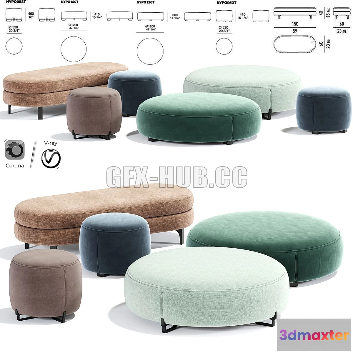 1568544 - Poliform New York Pouf Round 3D Max