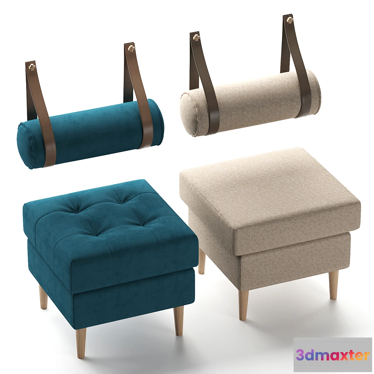 543179 - Set of poufs Siteno and Deans in 6 colors (Barhat Blue _ Ocean _ Gray; Textile Yellow _ Blue _ Light) from Divanru