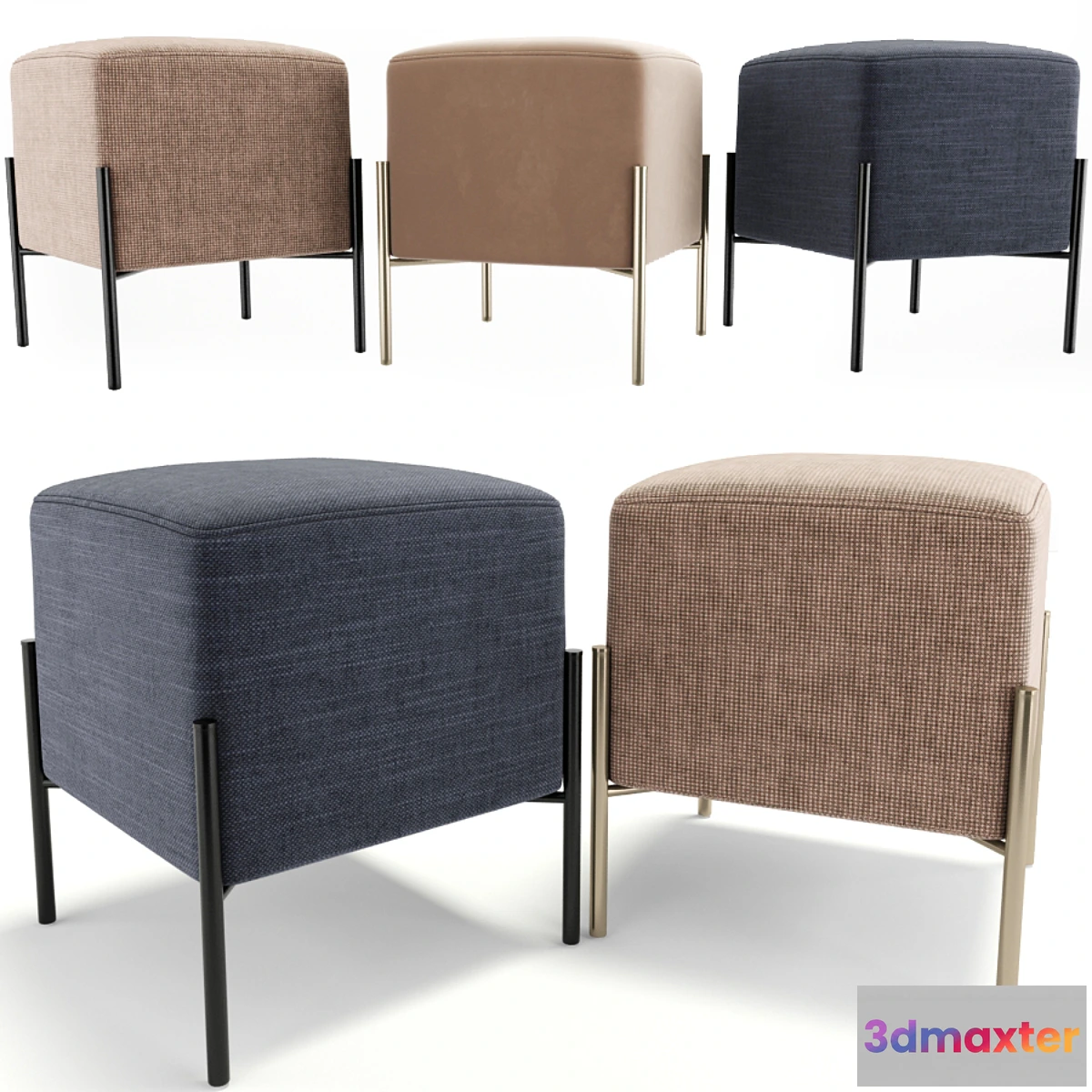 602073 - Square Black Velvet Modern Ottoman Footstool