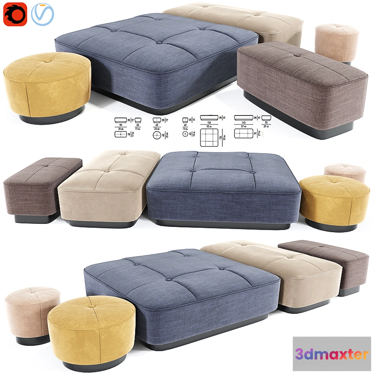 602125 - Minotti Jacques Poufs Set 02