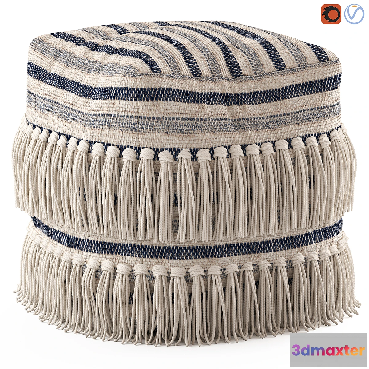 602343 - Network Rugs Bone Fringed Wool Ottoman