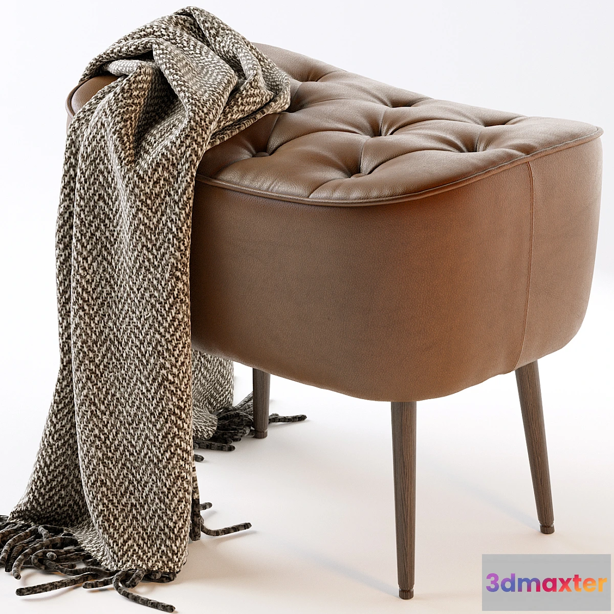 602583 - BIRDROCK HOME Tufted Curve Leather Ottoman