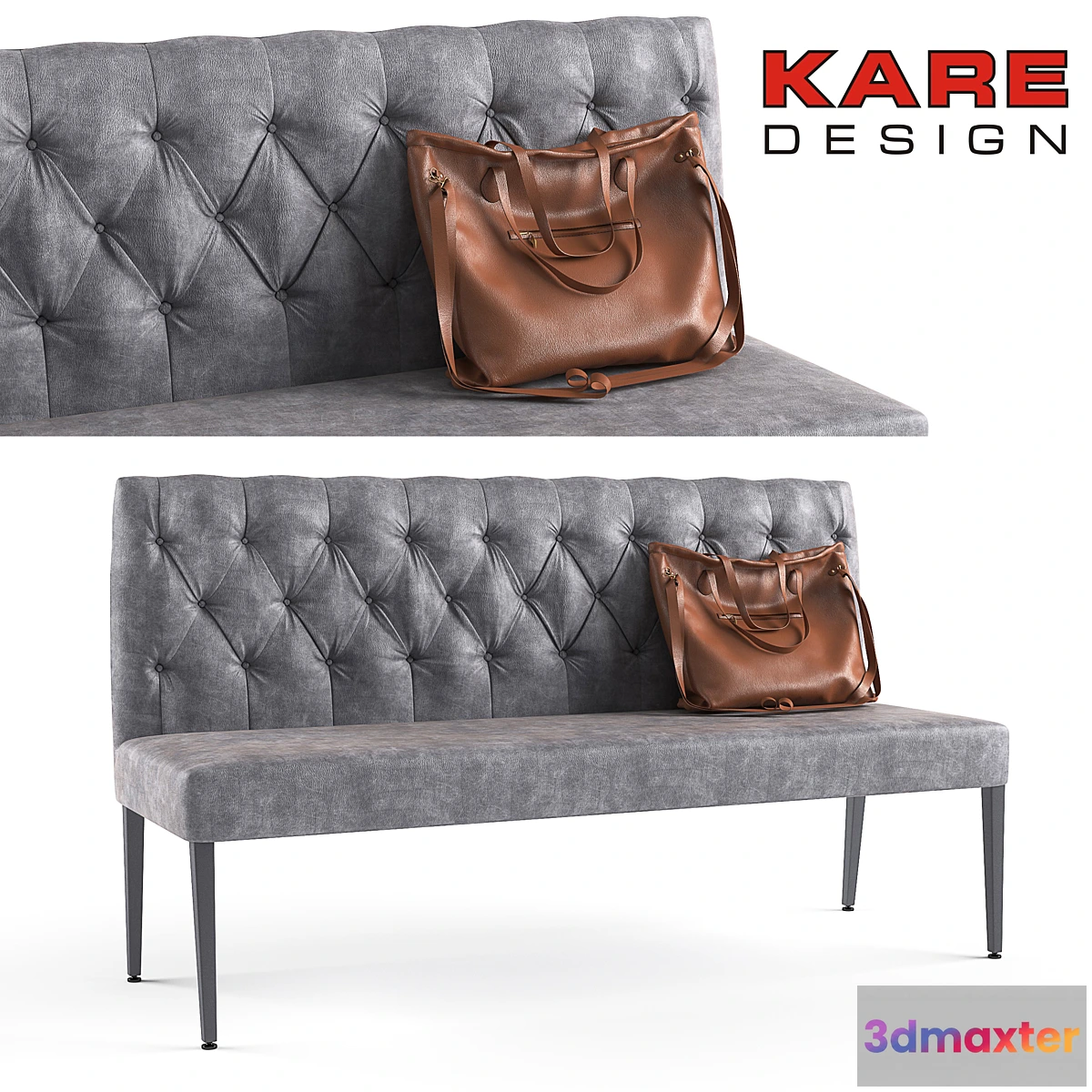 650671 - Padded Bench Econo Buttons Vintage Grey