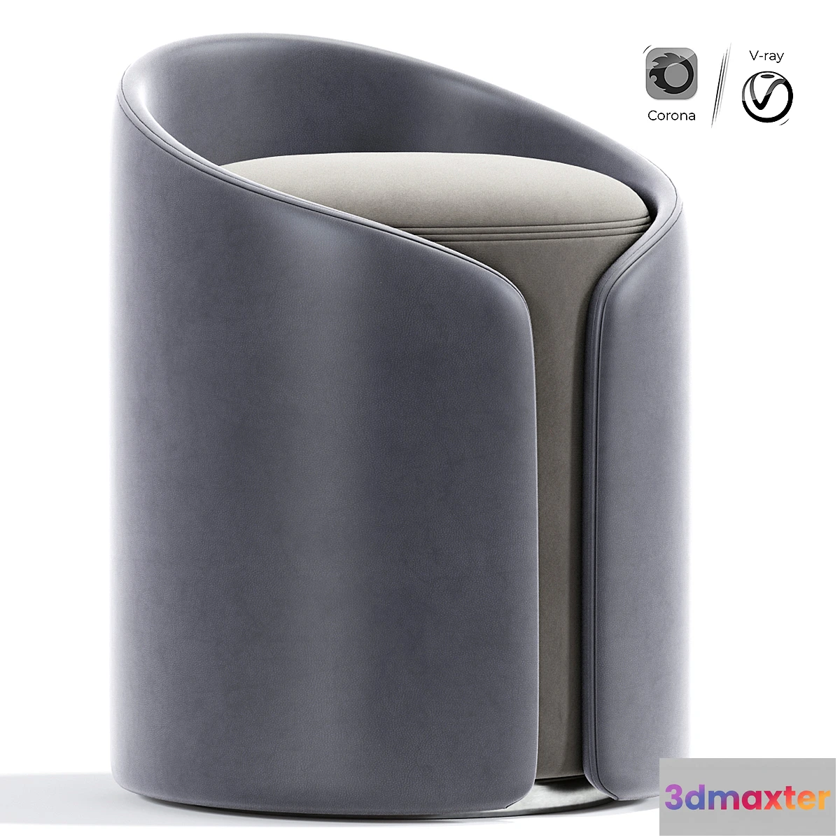 692586 - Round Upholstered Linen Ottoman Pouf