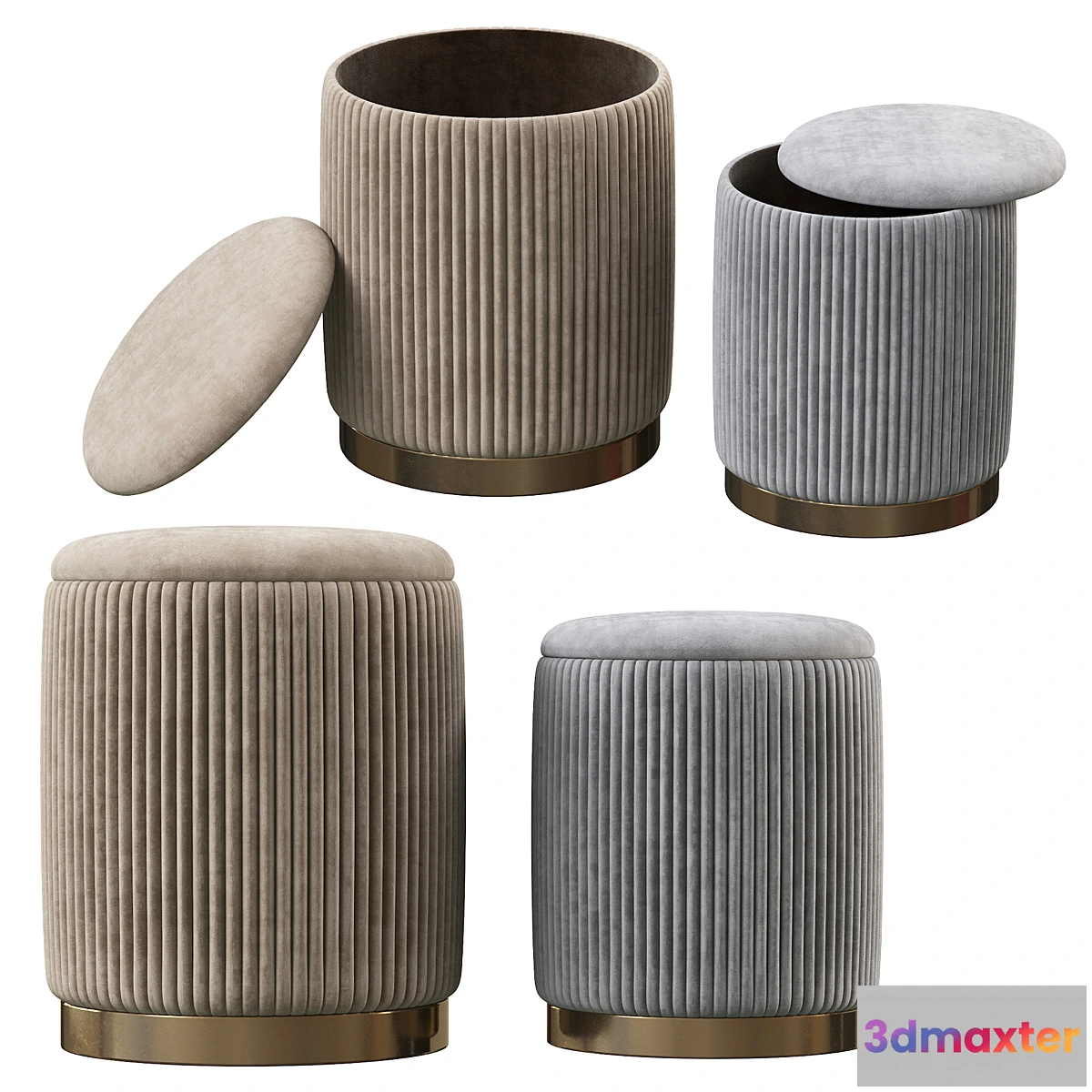834360 - Channeled Gray Storage Ottomans - Set of 2 - No.3