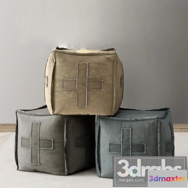 954622 - Distressed Canvas Square Pouf