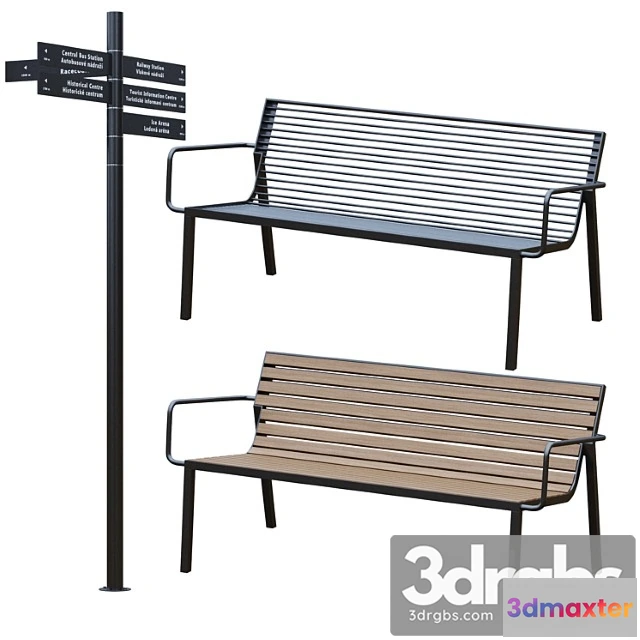 955372 - Park Benches Urna And Direction Signs From Mmtsite