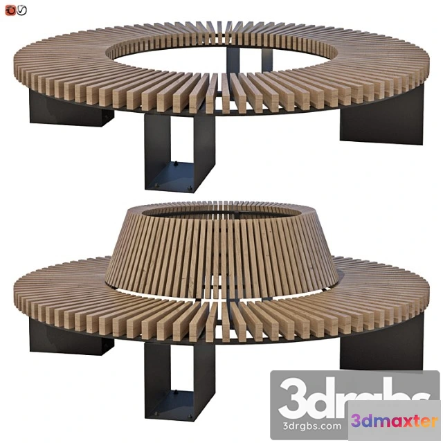 956076 - Wooden Round Park Bench Set 04 1