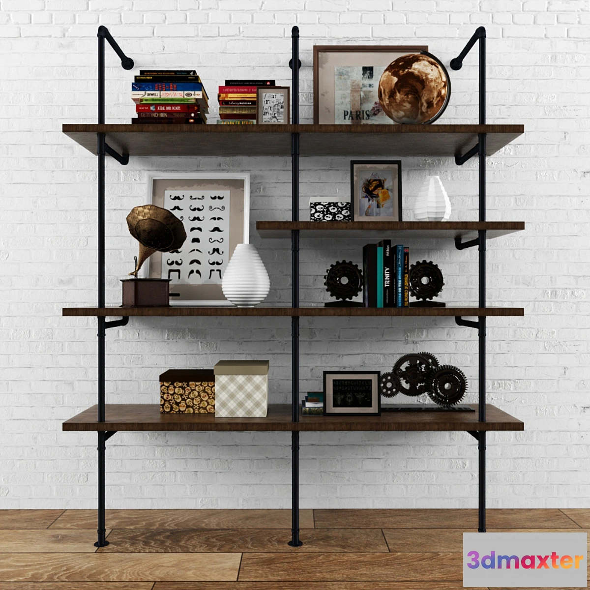 1290989 - Vintag shelves loft wiht decor set 3D Max