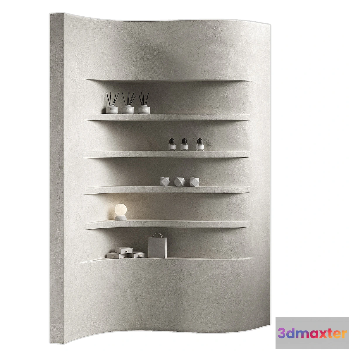 1318662 - Wavy shelves 3. Rack shelving with decor. Corner wall partitions with niche. - No.2 3D Max