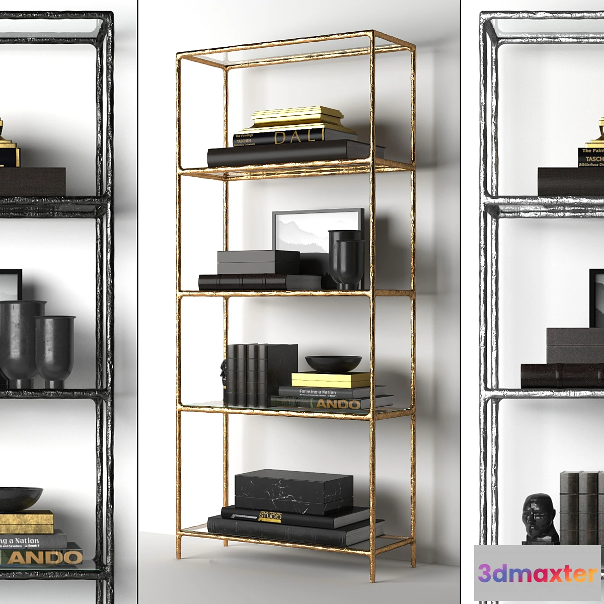 1459268 - HADDEUS FORGED BRASS & GLASS OPEN SHELVING 3D Max