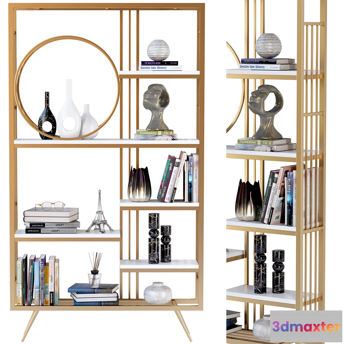 700608 - Rack with decor books and figurines