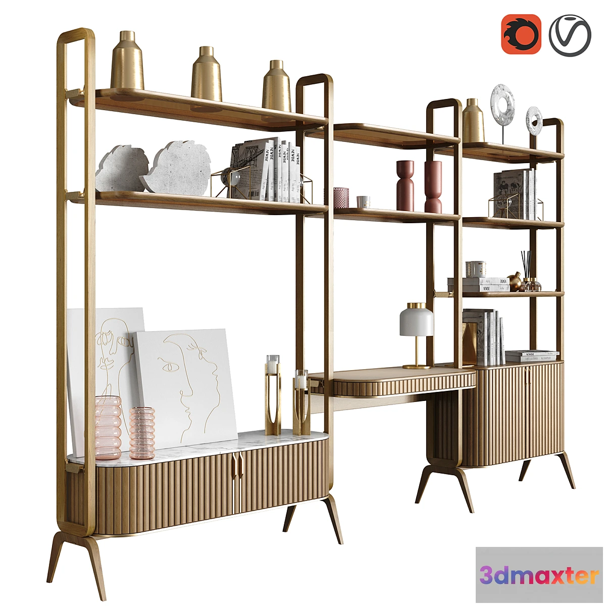 782566 - EDEN-ROCK Bookcase with 3 elements Design Sacha Lakic