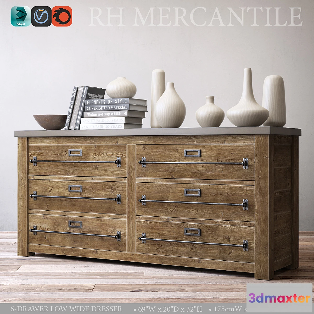 1442940 - MERCANTILE 6-DRAWER LOW WIDE DRESSER 3D Max