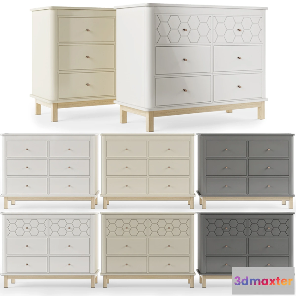 558935 - Еllipse-classic  Classic chest 6 drawers [White milky gray] with milling.