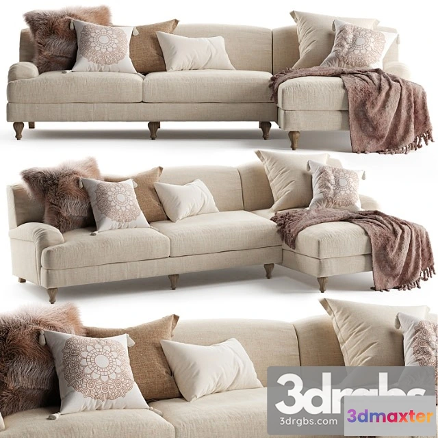 1036682 - Rose fabric sofa chaise