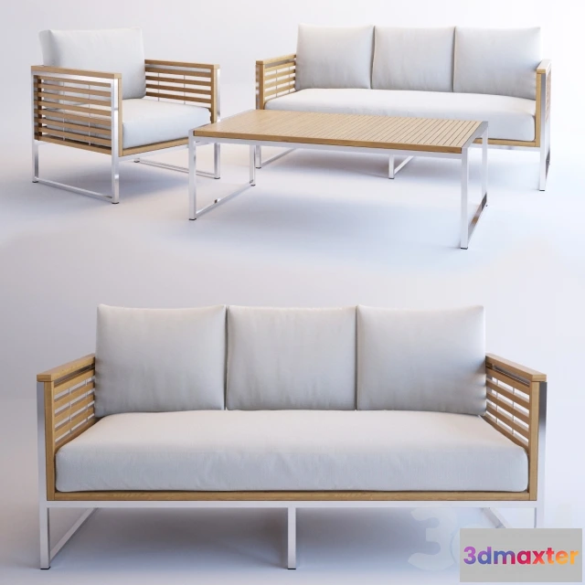 1090106 - Renava Minorca Outdoor Teak White Sofa Set - 223663
