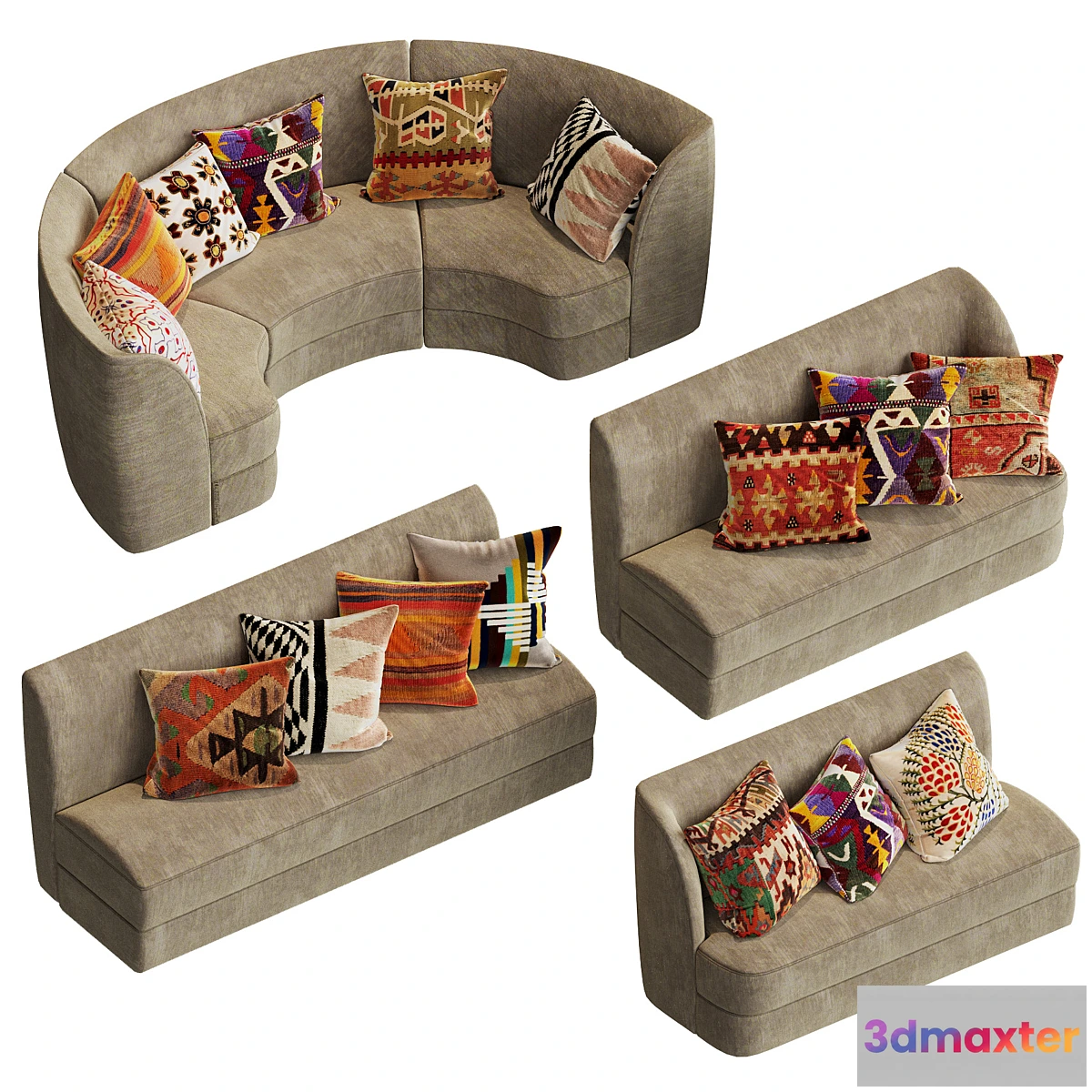 1317466 - Modular sofas for cafe restaurant and 24 pillow textures 3D Max