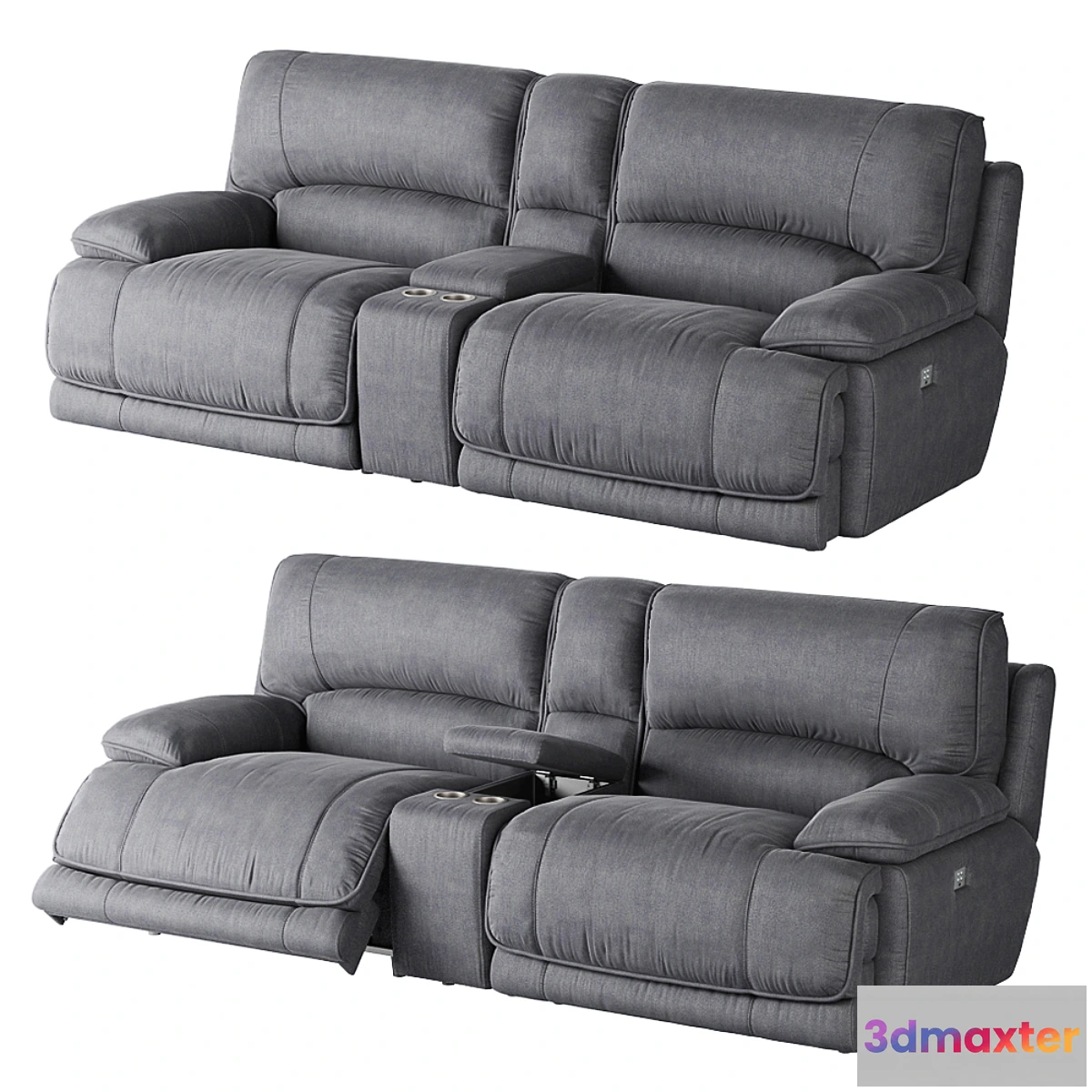1321725 - American Signature Furniture Mario 3-Piece Dual Power Reclining Sectional 3D Max