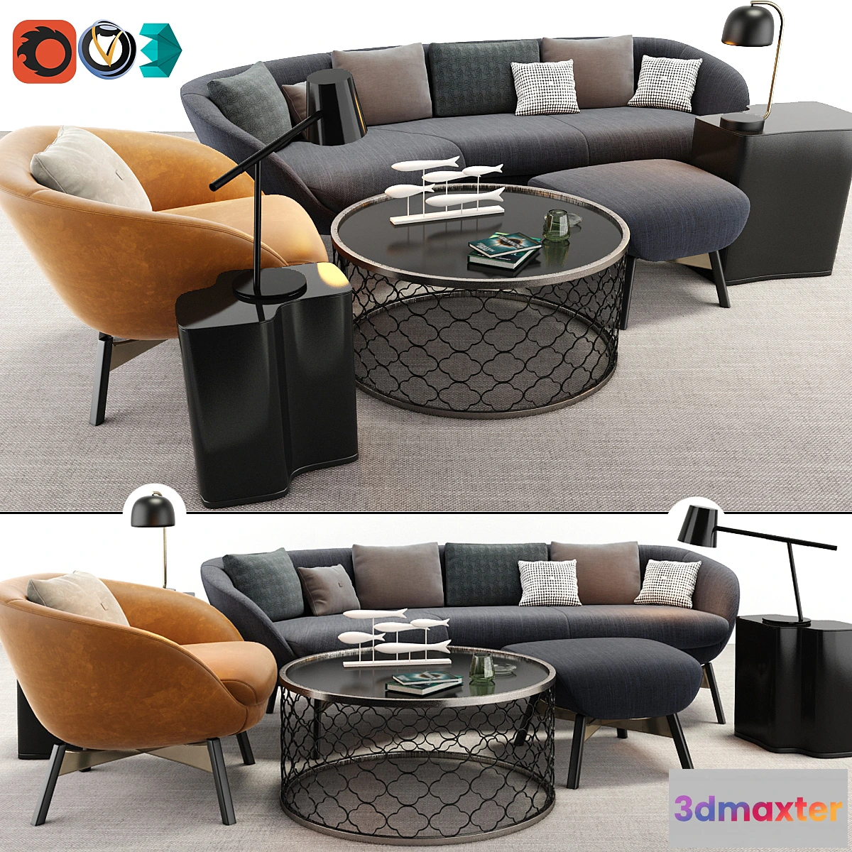 1324873 - Minotti Russell Arm Chair And Sofa Set 3D Max