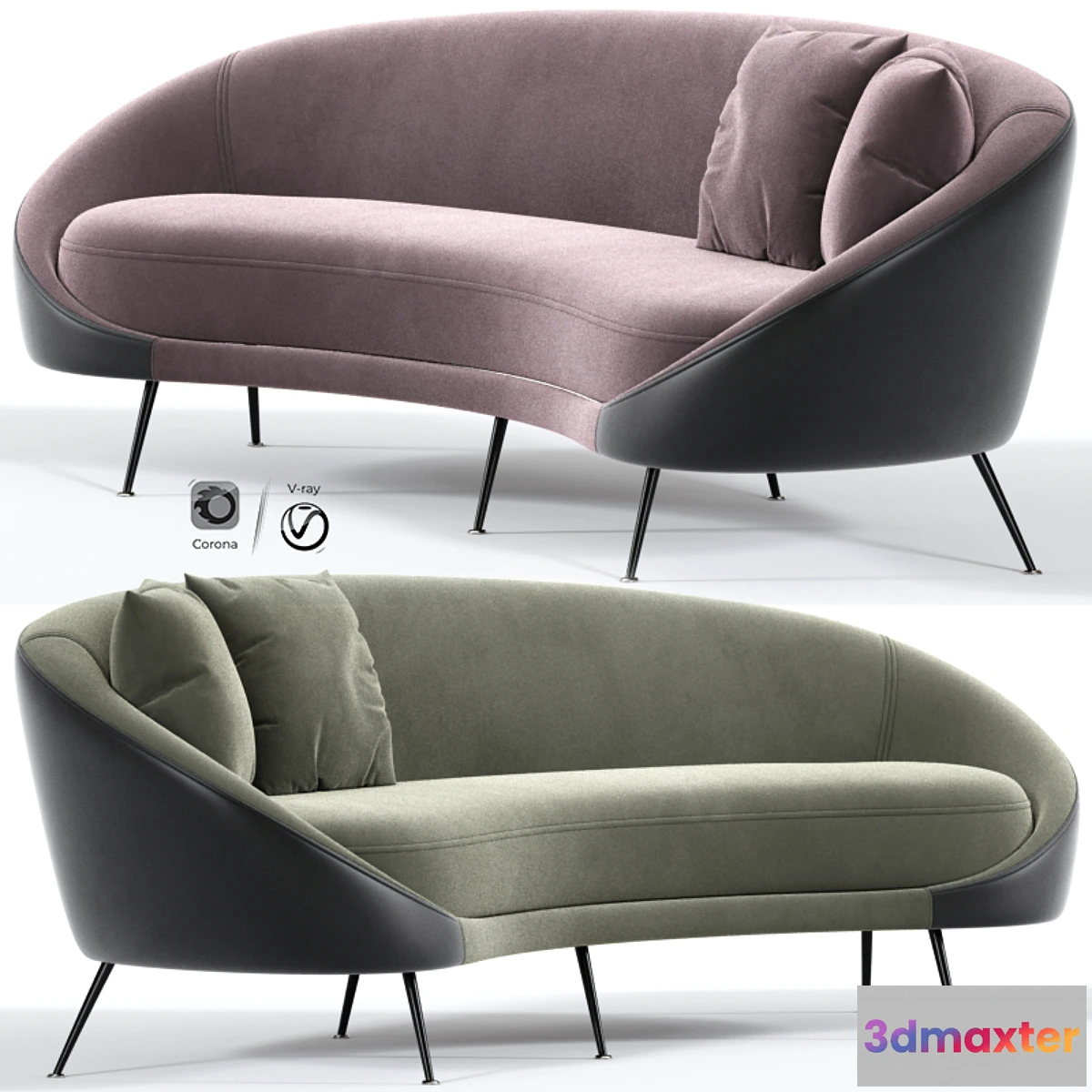 1327951 - Italian Mid Century Modern Curved Sofa 3D Max