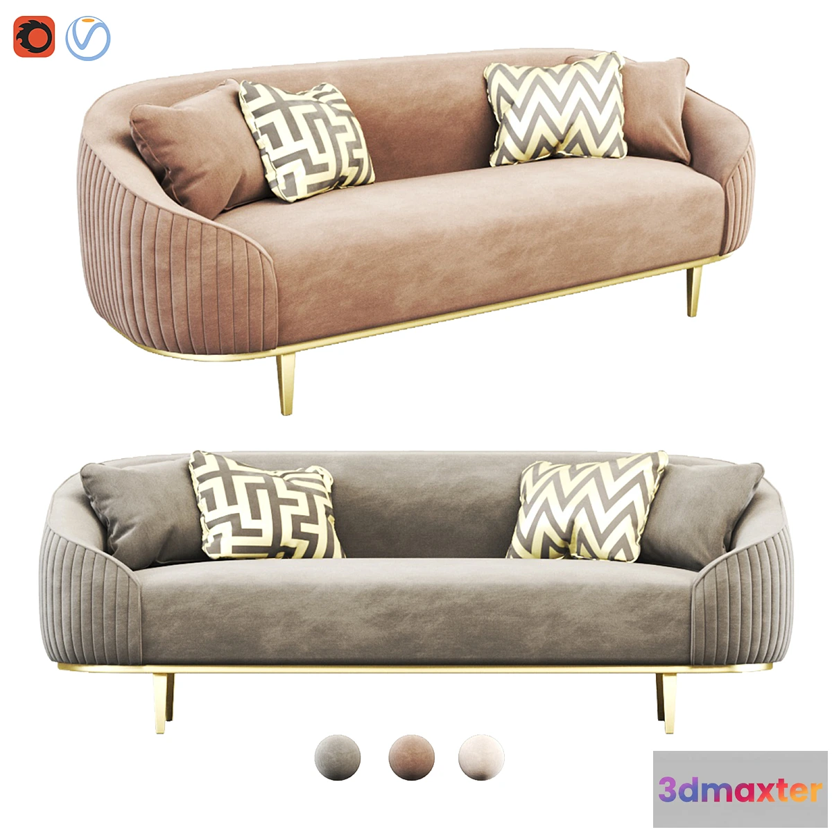 1334529 - Ella Three Seat Sofa - Chalk - Brass Base 3D Max