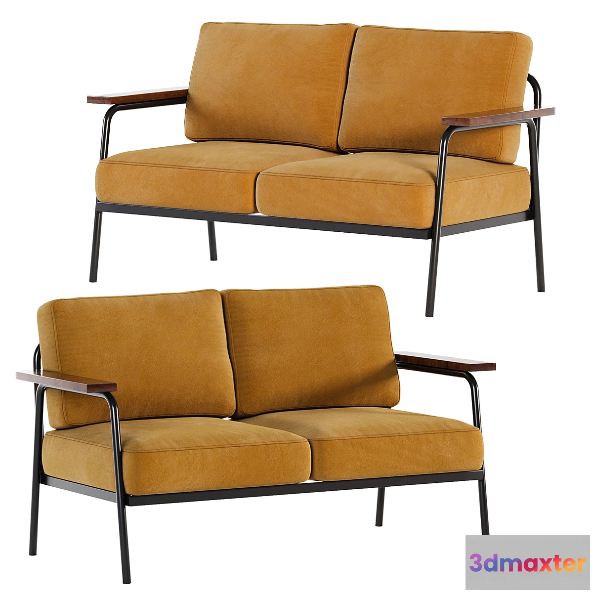1346151 - Mid Century Modern Loveseat with 2 Pillows Back and Square Arms 3D Max