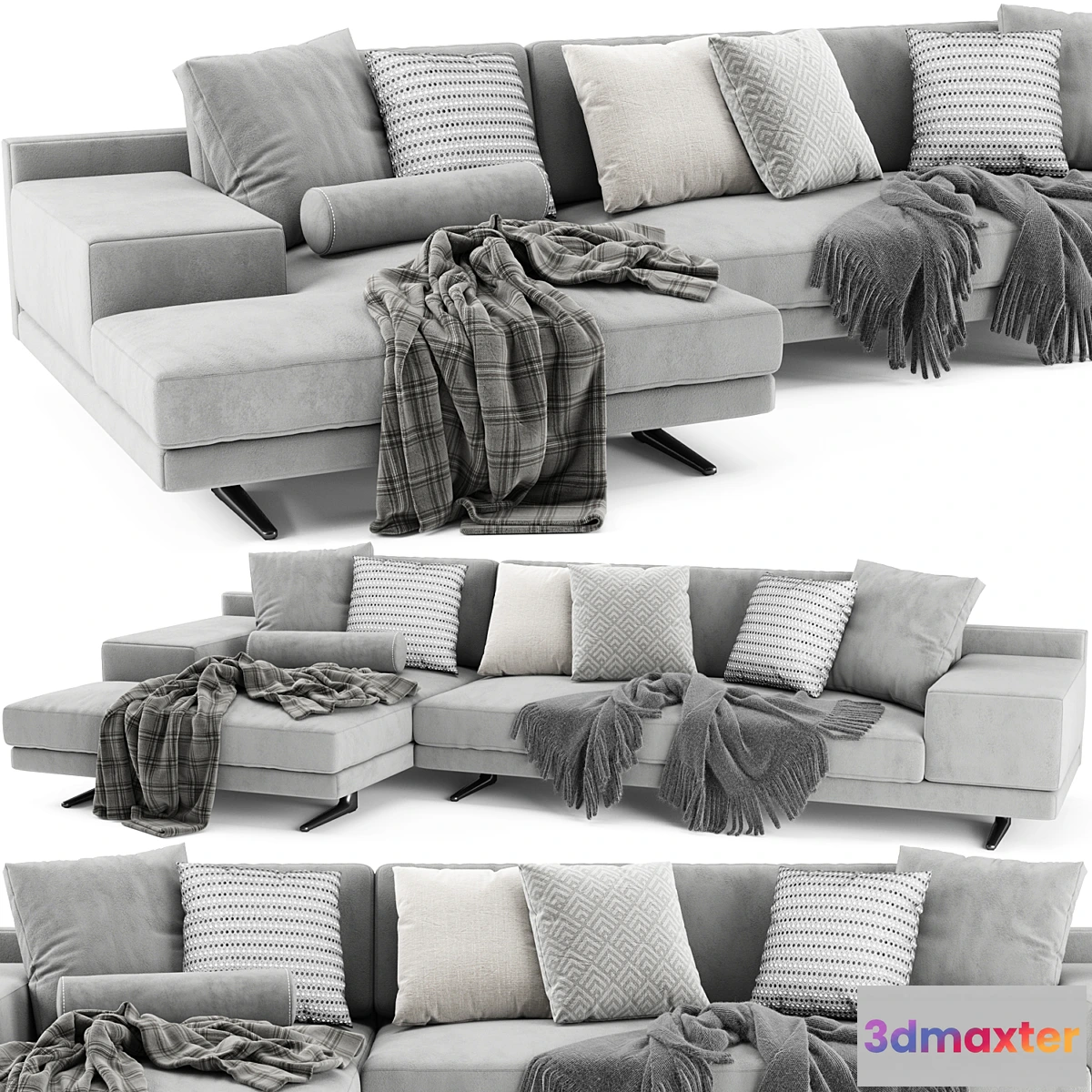 1350217 - Poliform Mondrian With Chaise Longue 3D Max