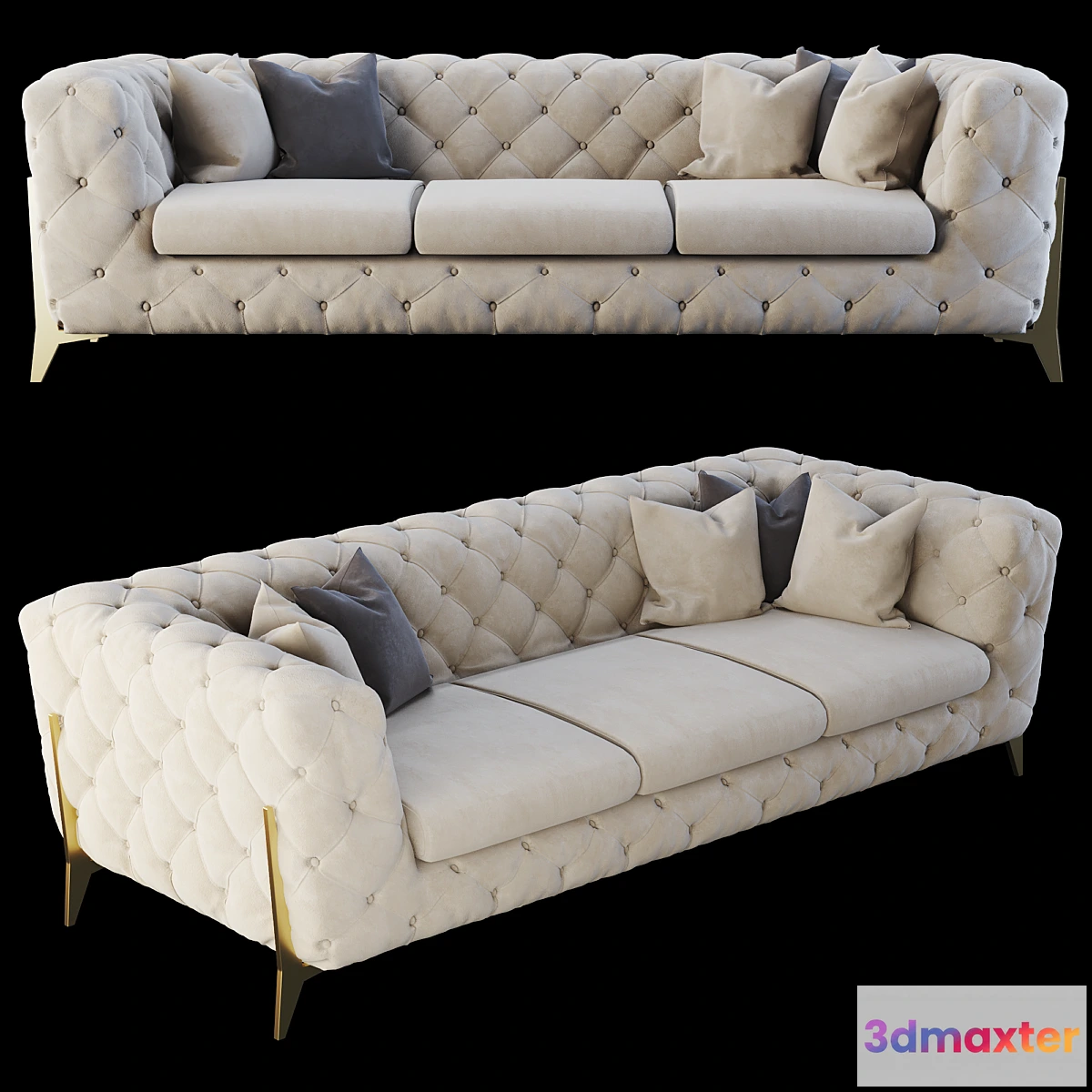1354719 - Homary 91 Beige Modern Chesterfield - No.2 3D Max