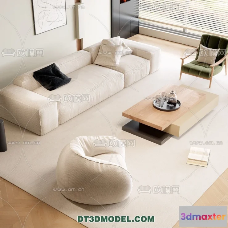1362338 - Sofa 3D Model with Cream Color - Furniture 3DS Max - 002 3D Max