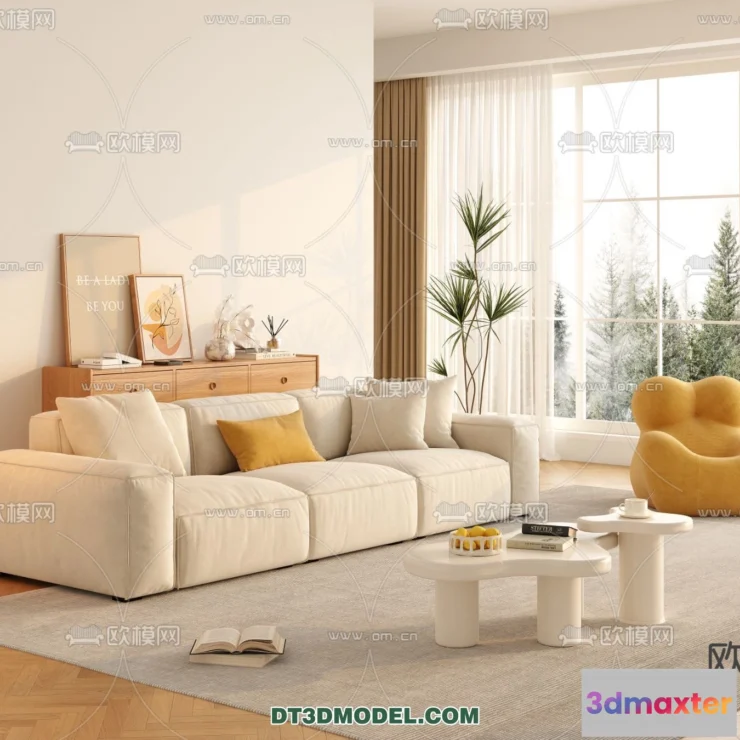 1362477 - Sofa 3D Model with Cream Color - Furniture 3DS Max - 004 3D Max