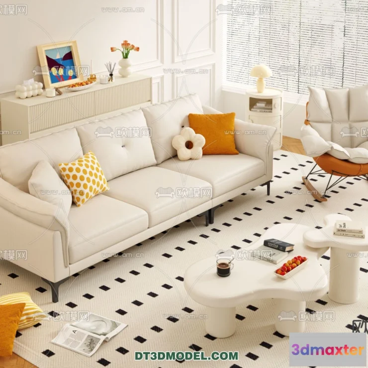 1362665 - Sofa 3D Model with Cream Color - Furniture 3DS Max - 006 3D Max