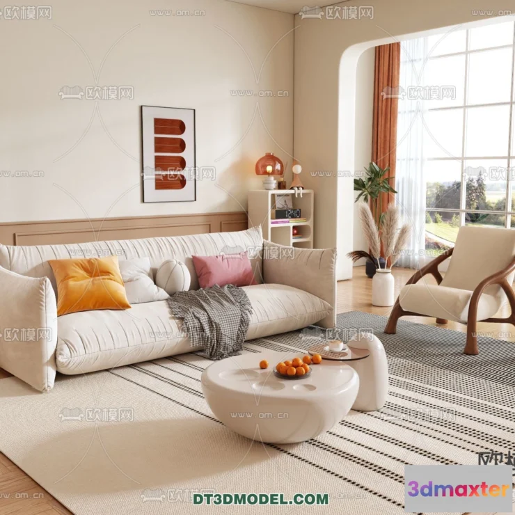 1362732 - Sofa 3D Model with Cream Color - Furniture 3DS Max - 007 3D Max