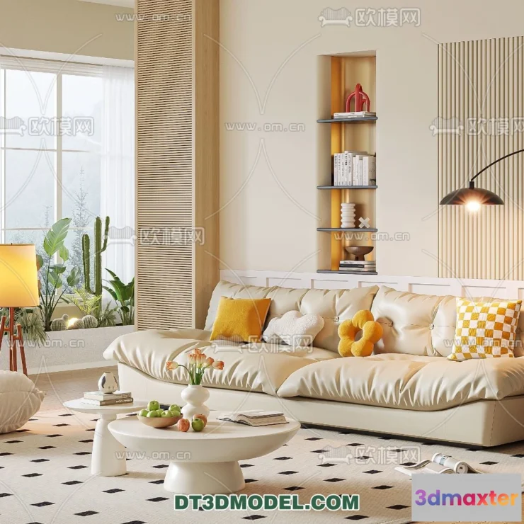 1362866 - Sofa 3D Model with Cream Color - Furniture 3DS Max - 009 3D Max