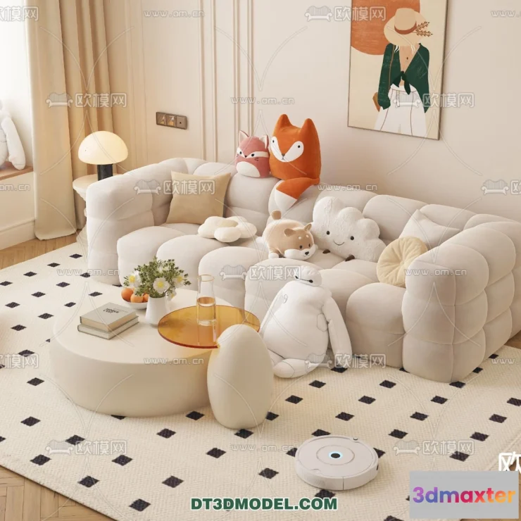 1362936 - Sofa 3D Model with Cream Color - Furniture 3DS Max - 010 3D Max