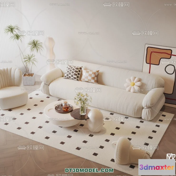 1363066 - Sofa 3D Model with Cream Color - Furniture 3DS Max - 012 3D Max