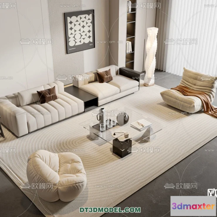 1363210 - Sofa 3D Model with Cream Color - Furniture 3DS Max - 014 3D Max