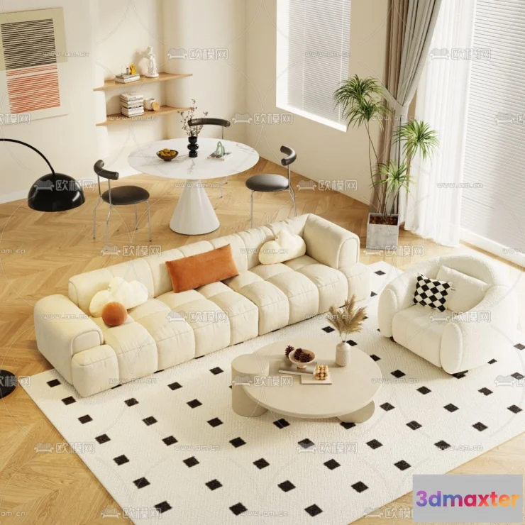 1363340 - Sofa 3D Model with Cream Color - Furniture 3DS Max - 016 3D Max