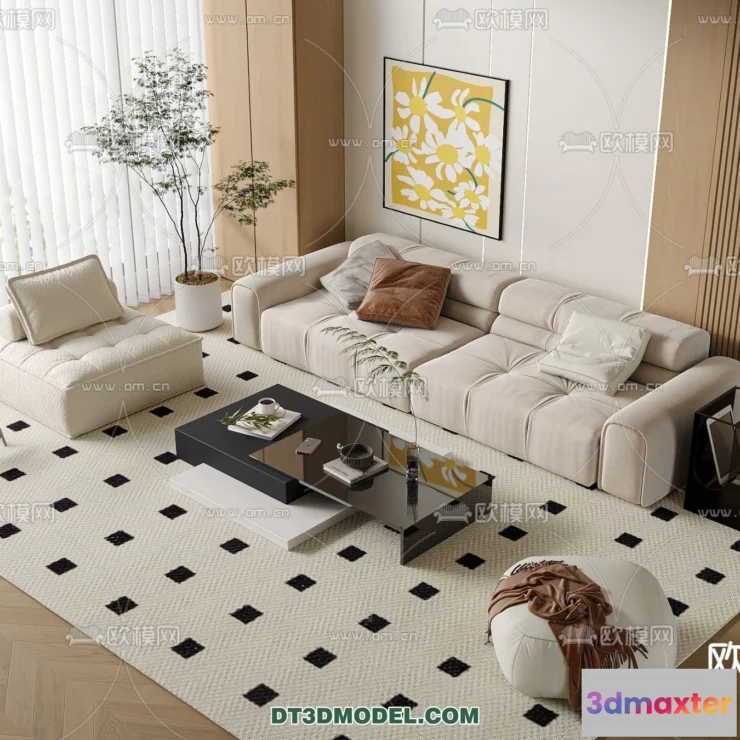 1363530 - Sofa 3D Model with Cream Color - Furniture 3DS Max - 019 3D Max