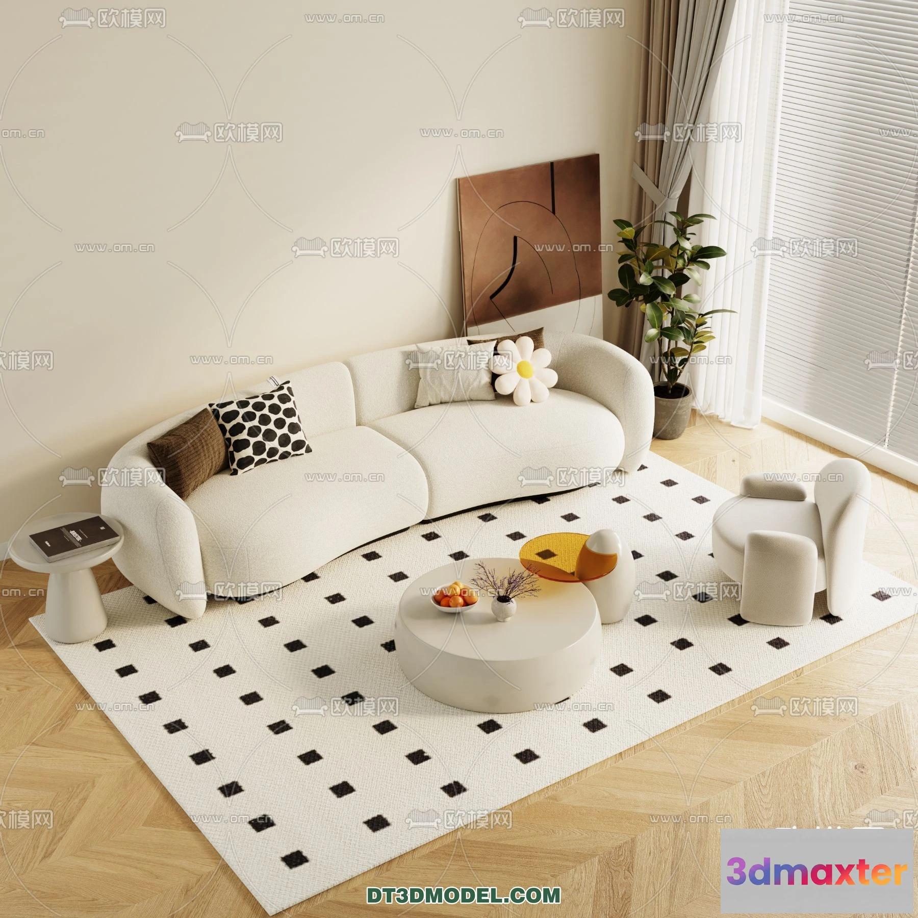 1363736 - Sofa 3D Model with Cream Color - Furniture 3DS Max - 022 3D Max